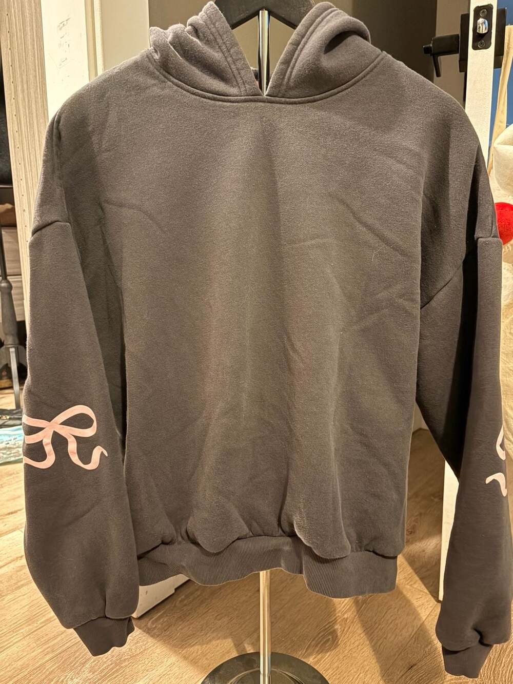 Edikted Bonney Bow Detail Hoodie Size M Dark Gray